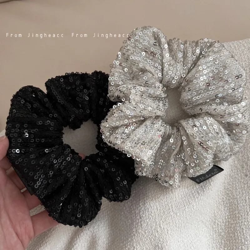 Super Shiny Sequin Scrunchie Headdress for Women Fashion Design Spring Summer Colored Ponytail Hair Band Hair Accessories