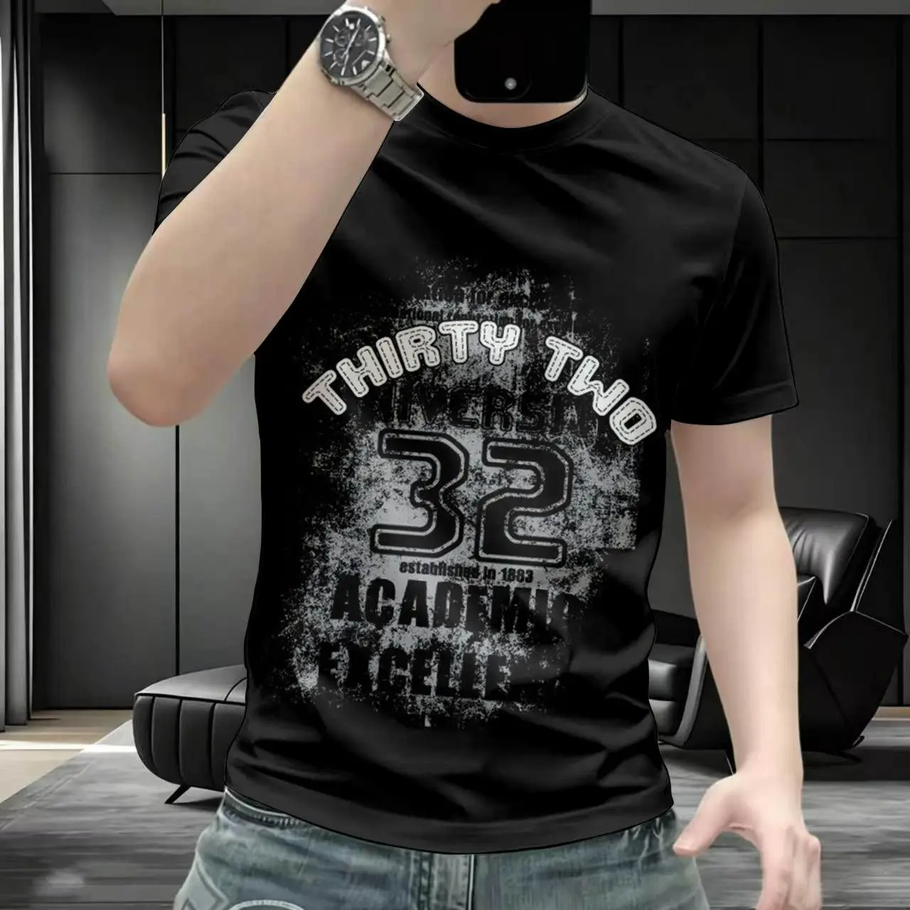 Men's Casual Printed T-Shirt With Number Design For Daily Wear Breathable Short Sleeve Round Neck