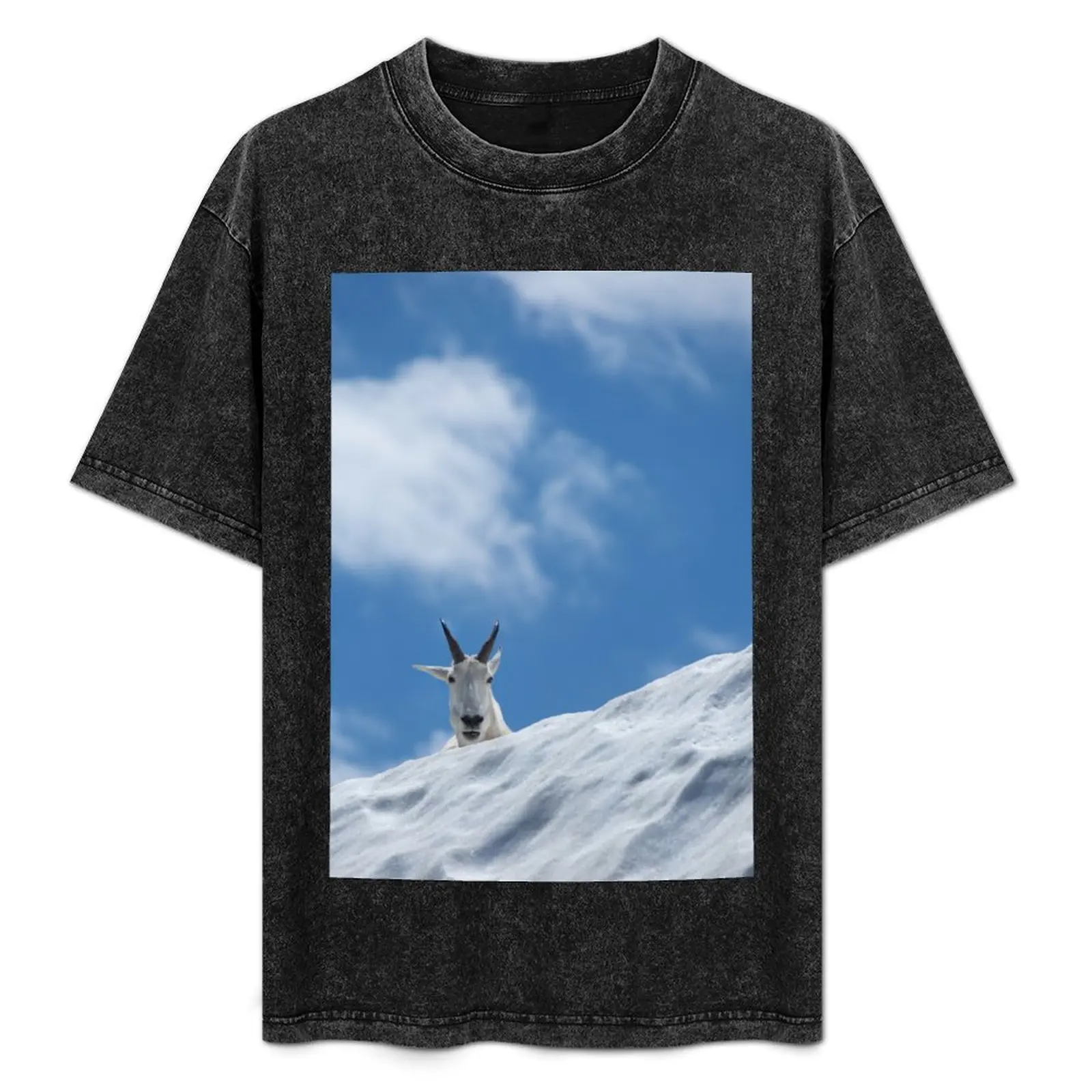 A Mountain Goat in Snow Looks On T-Shirt boys animal print customs design your own mens clothes