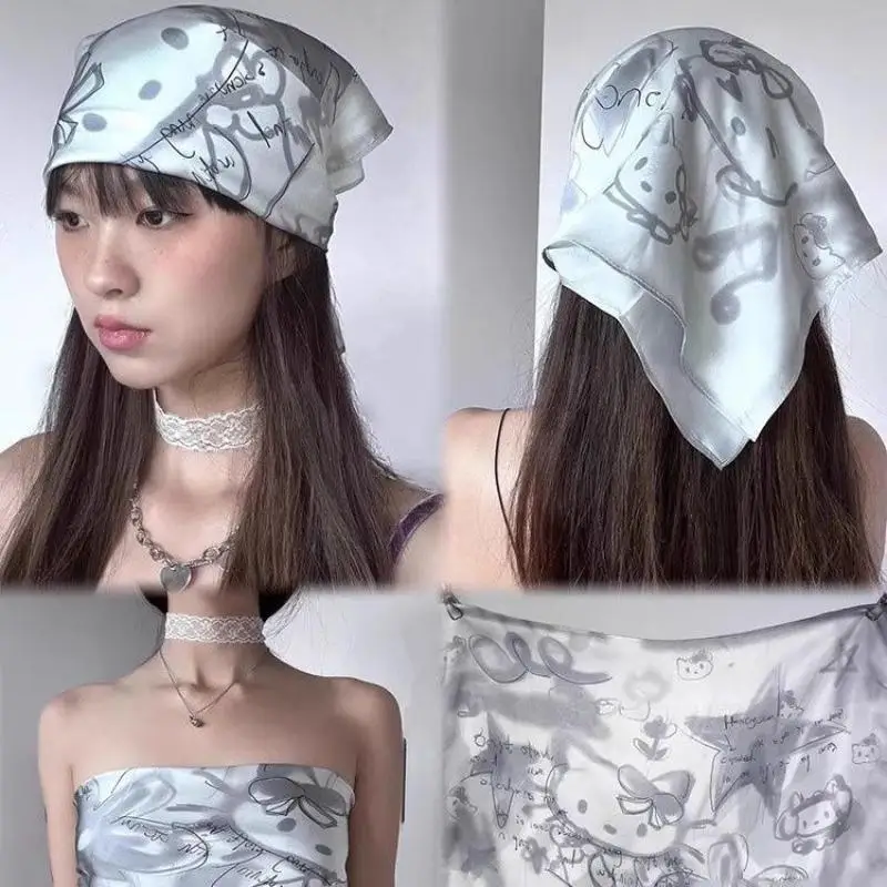 ホットガールズキティ手描き落書きチューブトップセクシー女性夏Y2Kドーパミンキュートバストラップスカーフシルクスカーフストリートトレンド