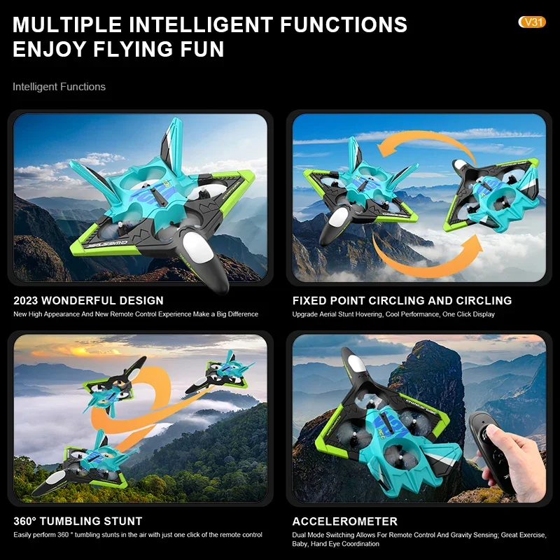 V31 Drone Fighter 4CH Remote Control pesawat 4K kamera Aerial, fotografi empat motor RC Glider busa mainan untuk hadiah anak-anak