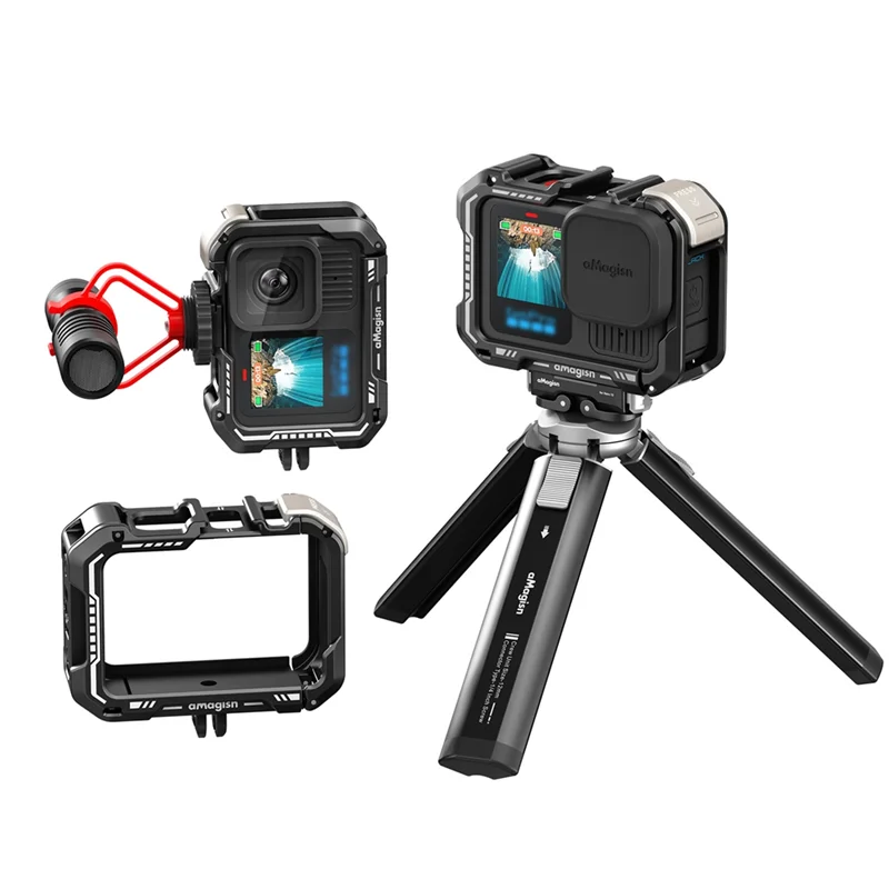 

AMAGISN Sport Camera Metal Cage Cold Shoe Protective Case With Silicone Lens Cover For Gopro Hero 13/12/11/10/9