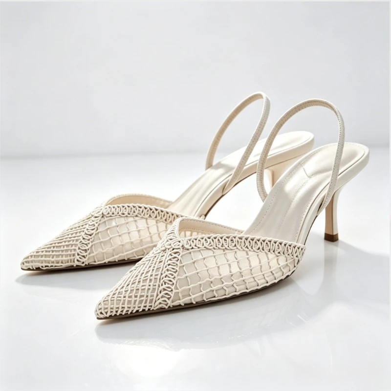 Designer Weave Mesh High Heels Women Banquet Party Dress Shoes Hollow Out Pointed Toe Summer Luxury Modern Sandals for Ladies