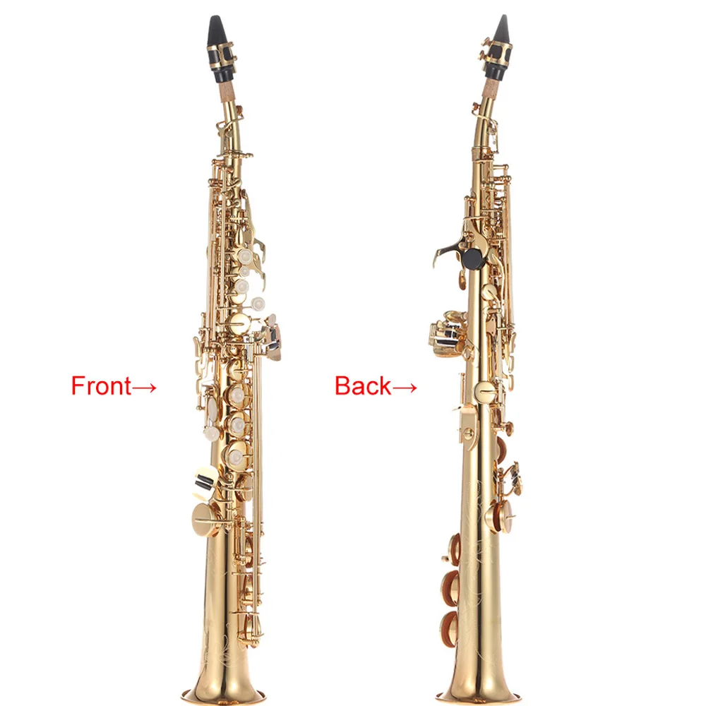

Brass Straight Soprano Sax Saxophone Bb B Flat Instrument Nature Key Carve Pattern with Carrying Case Gloves Clea