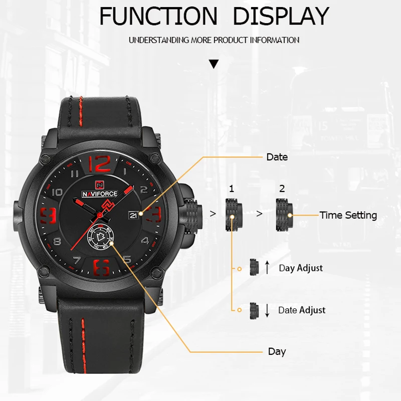 NAVIFORCE Military Sport Watches for Men Original Waterproof Day and Date Display Wristwatches Leathser Clocks Relogio Masculino