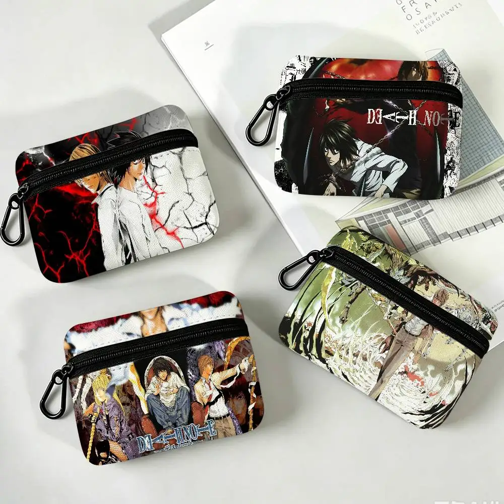 Anime Death Note Portable Oxford Fabric Mini Wallet Carabiner Design Small Coin Bag For Cards Keys Earphones