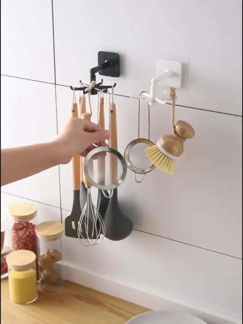Kitchen Organizer Swivel Hooks Creative Hooks  Hole-free Multifunctional Explosion  Rotatable Dual-Use