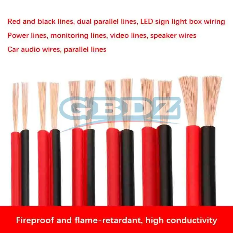 5m 10m 20m Pure Copper RVB Red Black Parallel Wire, 0.3 0.5 0.75 1 1.5 2.5mm², Speaker Power Cable