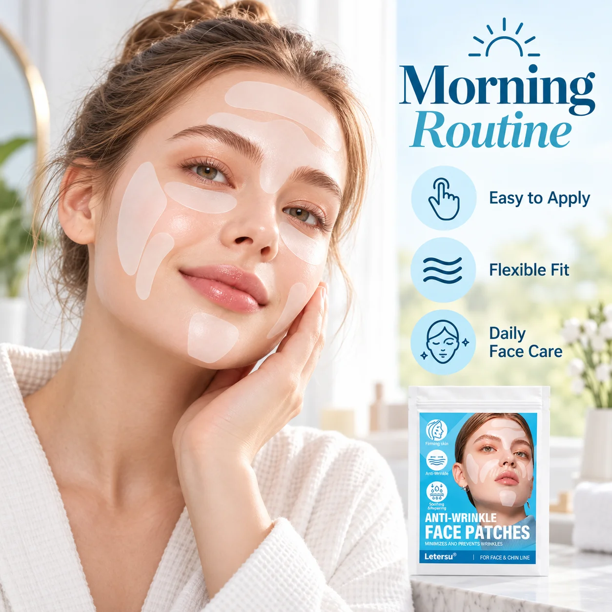 48PCS Face Patches for Women, Forehead Smile Line Chin Facial Care Pads, Multi Shape Soft Comfortable Stickers, Daily Skincare