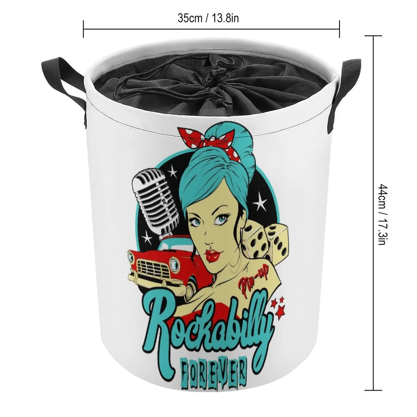 Storage Box Rockabilly Pin Up Girl Sock Hop Vintage Classic Large Capacity Graphic Laundry Basket Lifting Hand Can Be Folded Tow