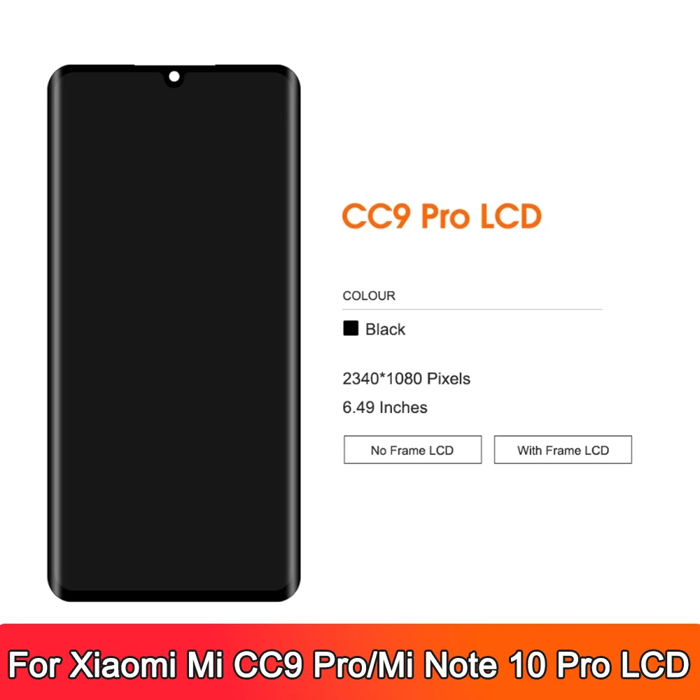 Display CC9 Pro da 6.47 "con cornicione, per Xiaomi Mi Note 10 Pro Display Lcd Touch Screen Digitizer per schermo