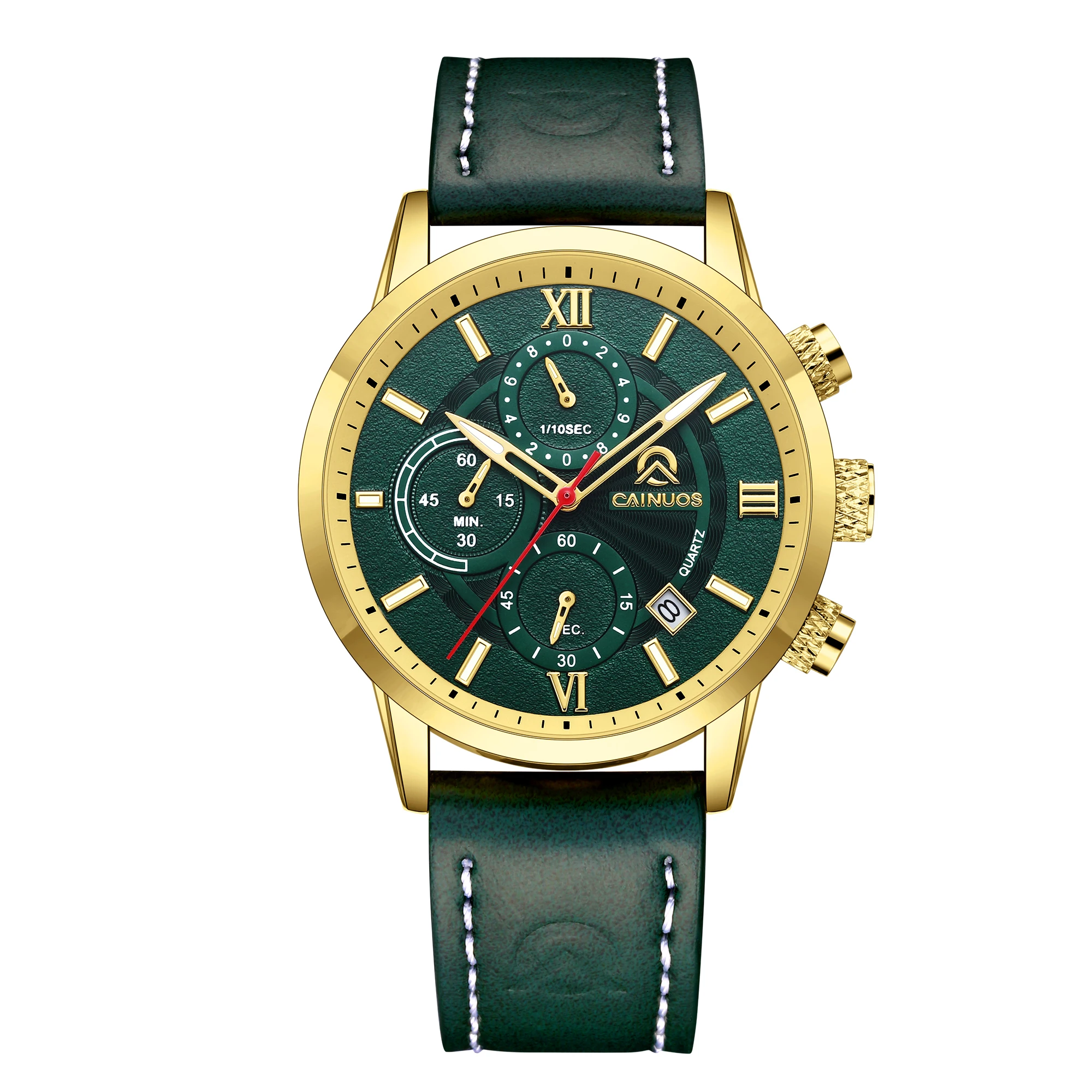 CAINUOS Sports Luxury Men Quartz Watch Waterproof Chronograph Luminous Date Man Wristwatch Business Leather Men\'s Watches Clock