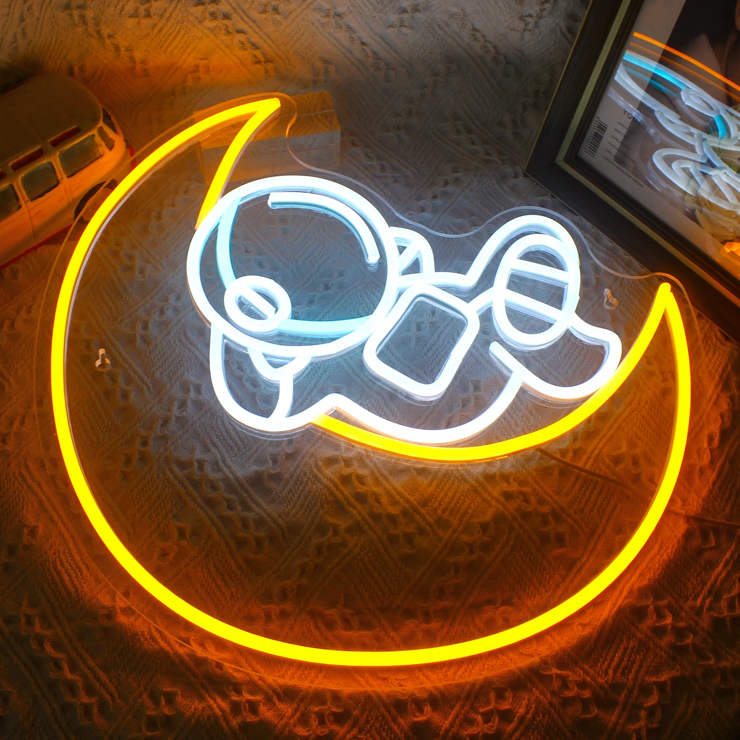 Imagem -03 - Astronauta e Lua Led Neon Light Art Sign For Party Quarto Quarto das Crianças Loja Estúdio Sala de Jogos Caverna Bar Wall Decor Presentes