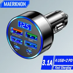 6 Ports Car Charger USB C Car Phone Charger PD Type C Power Adapter in Car Fast Charging For iPhone Samsung Xiaomi Huawei QC 3.0