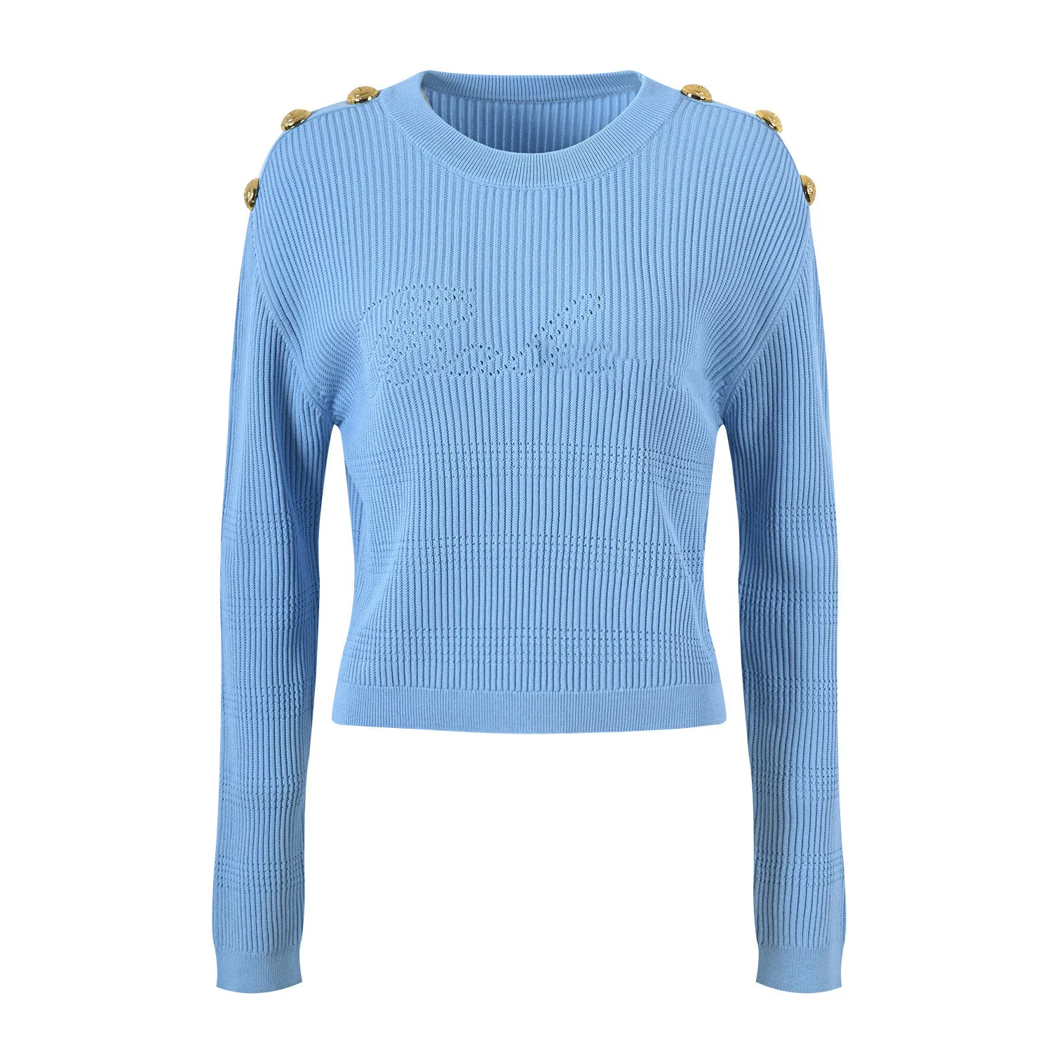 High-End Knitted Top with B@ Letter Embroidery Padded oulder Long Sve round Ne Women's Faion Spring Collection