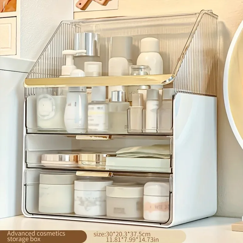 Large Capacity Makeup Organizer with 3 Drawers, Cosmetic Storage Box for Vanity Table, Clear Skincare & Perfume Display view 5