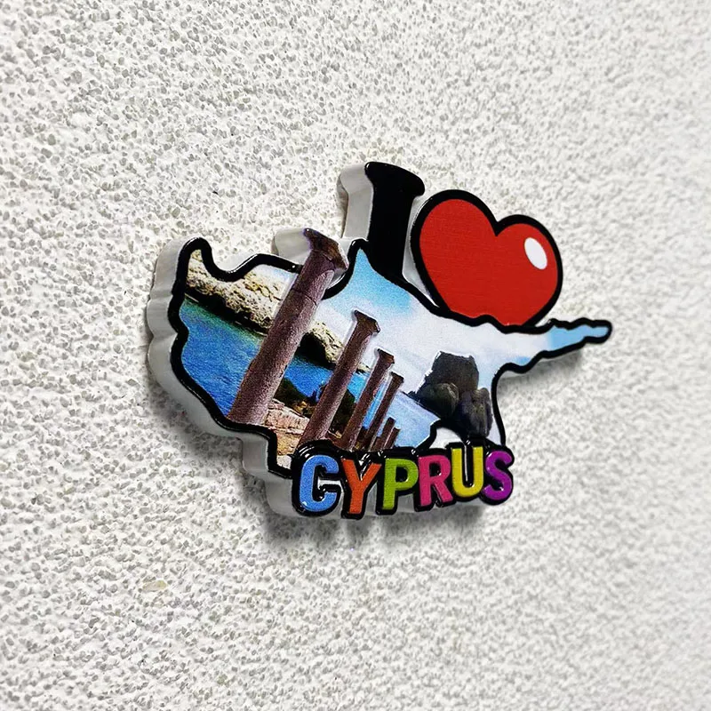 Cyprus Travel Souvenir Crafts Creative map Heart shaped three-dimensional decorations 3d Painted fridge magnets gift