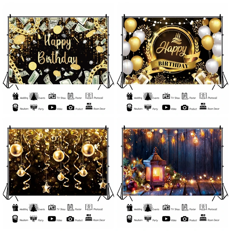 

Gold Glitter Balloons Adult Birthday Photography Backdrop Photocall Birthday Party Banner Photographic Background Photo Studio