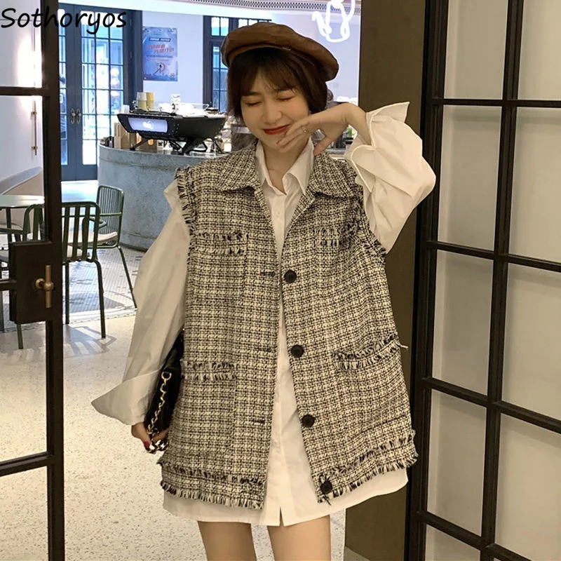 

Vests Women Spring Patchwork All-match Casual Stylish Temperament Korean Style Ladies Retro Simple Classic Daily Creativity New