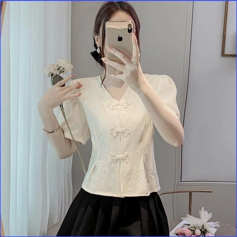 

Short Sleeve Shirts Womens Mesh Pleated Pintucked Loose Top Shopping Chic Modern OL Professional Lady Minimalist Office Casual