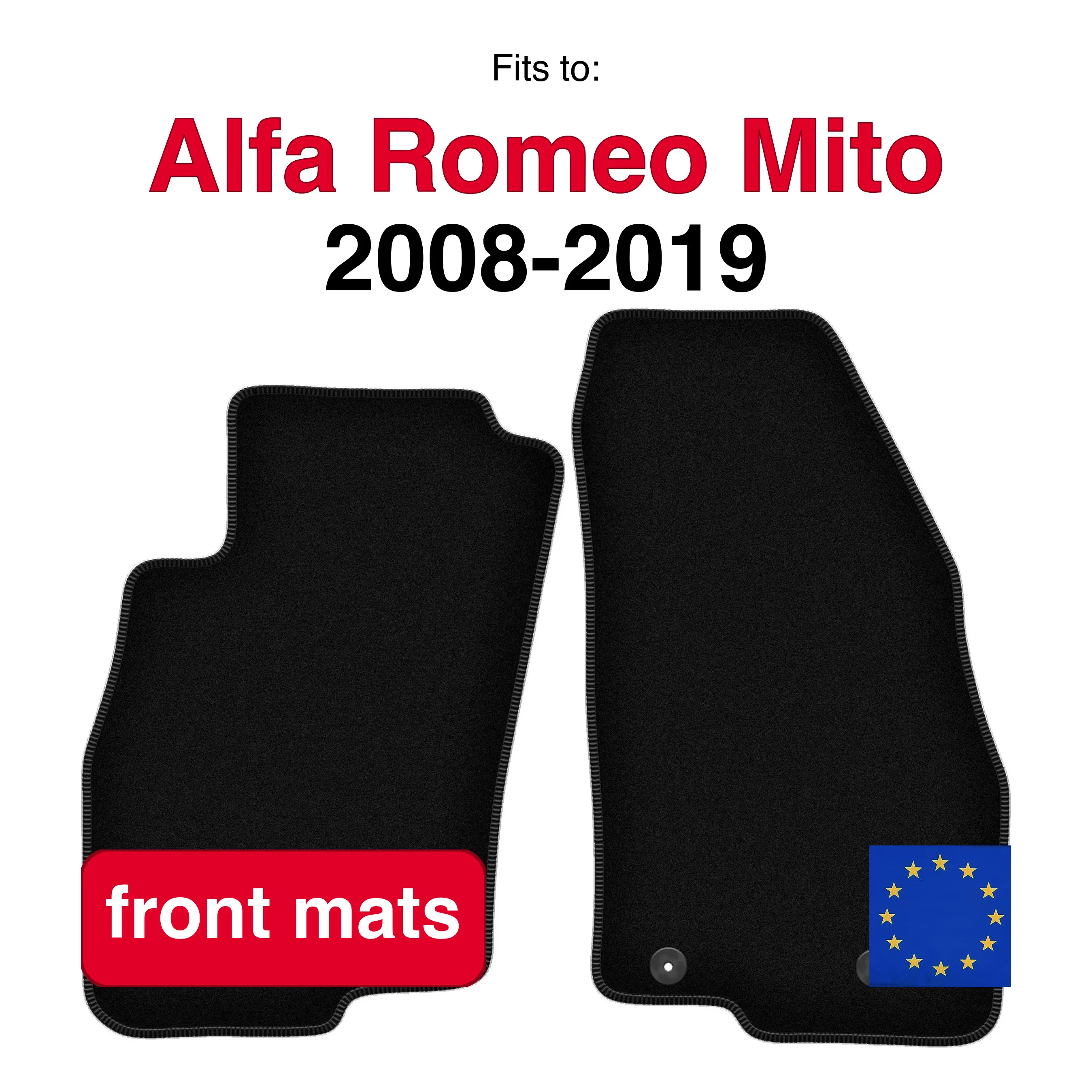 Velour vloermatten voor Alfa Romeo Mito hatchback (2008-2019) - Zwart (2 stuks) Voorkant auto vloermatten