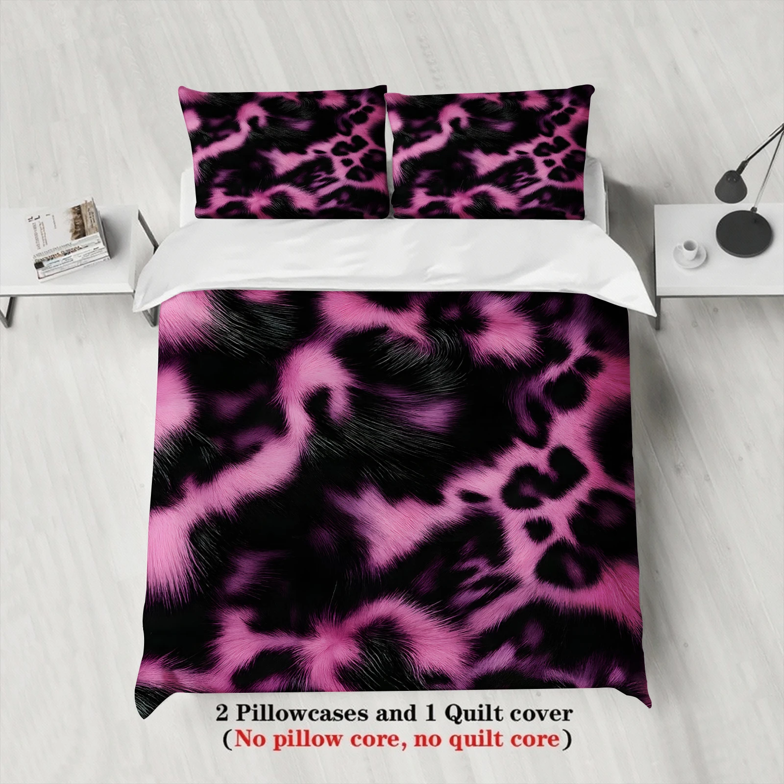 Pink Leopard Duvet Cover Set Black Pink Bedding Set With 2 Pillowcases For Wild Style Bedroom Home Decor Twin Queen King Size