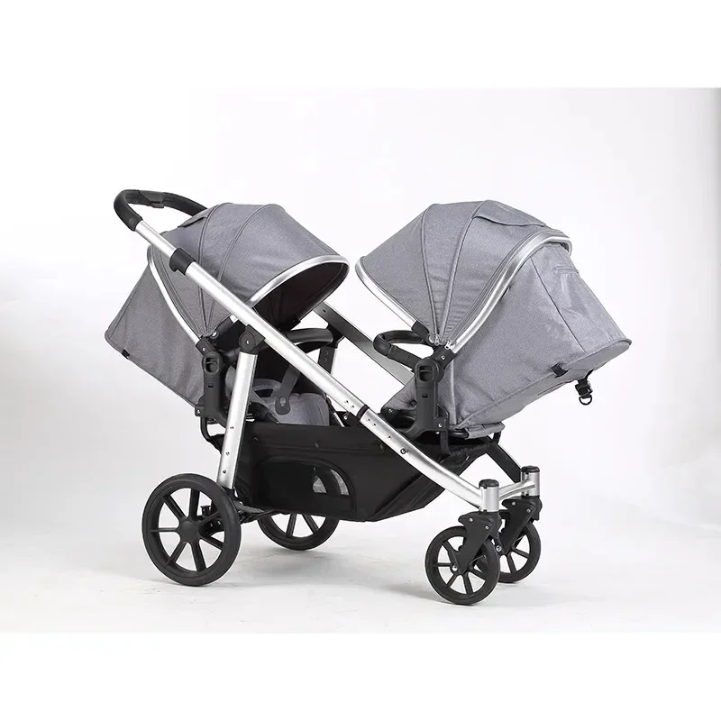 European Twin Baby Stroller Wholesale Foldable 3-in-1 Pram Car Seat Infant Cart Double Seat Pushchair EVA Alloy Newborn Toddler