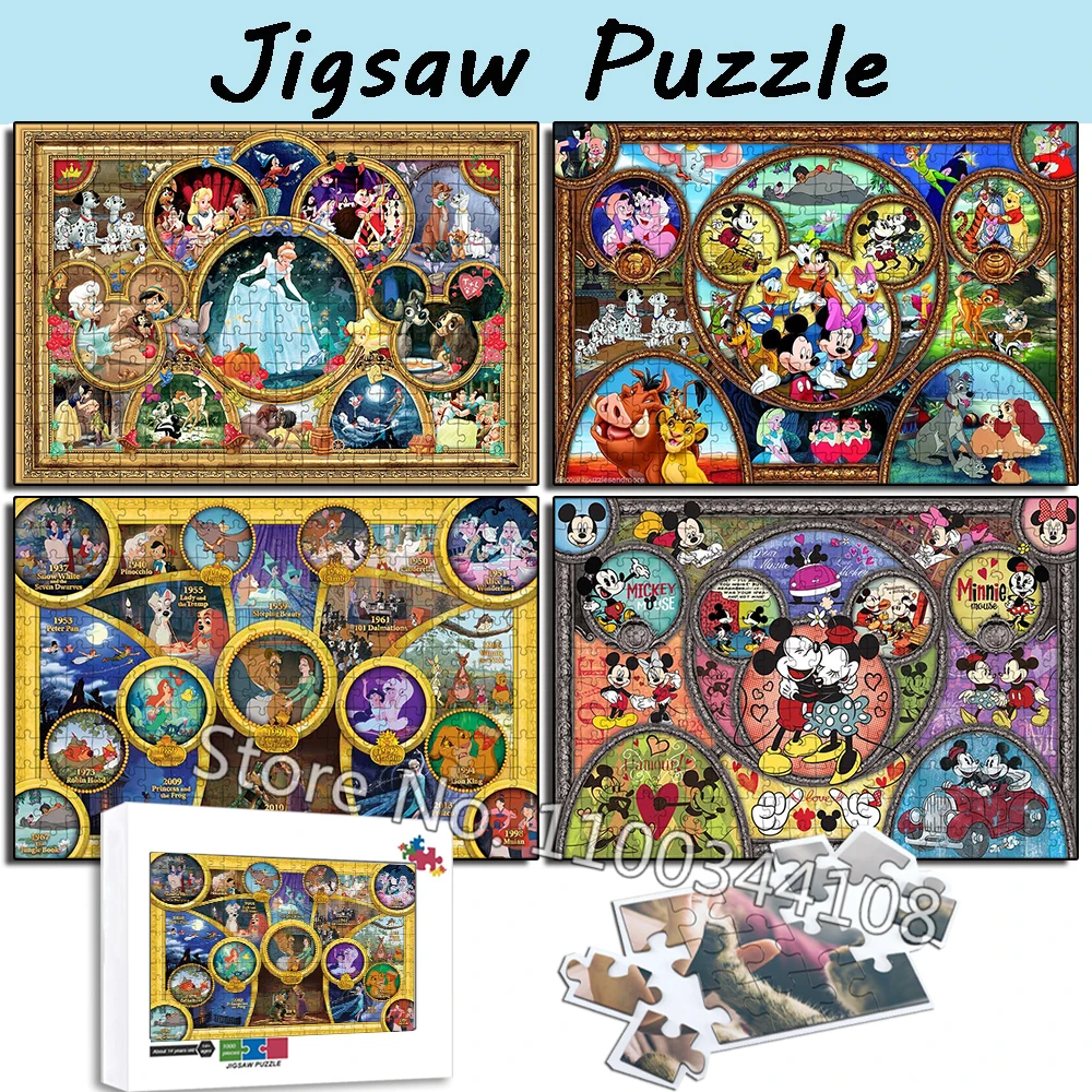 Classic Disney Movie Jigsaw Puzzle Mickey Mouse Lion King Cartoon Princess Wooden Puzzles for Adult Decompressing Assemble Toys