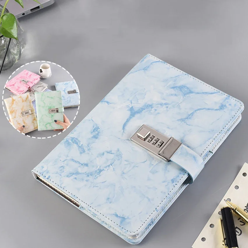 Password Notebook Leather Texture Personal Diary Journal with Lock Code Thick Notepad Leather Office School Supplies Gift