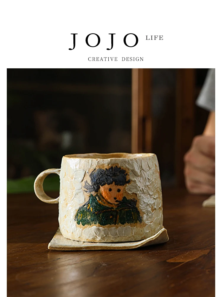 

Creative European Sle Coffee Cup JOJOS L PD Hand-Painted Cerc Mugs for Adults without Lid Universal Use Cartoon Anime