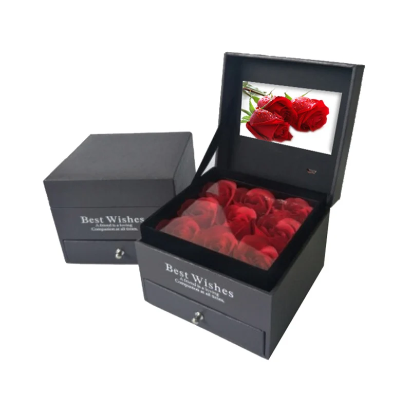 Promotional 4.3 Inch LCD Screen Video Gift Box With Drawer And Flowers For Valentine's Day