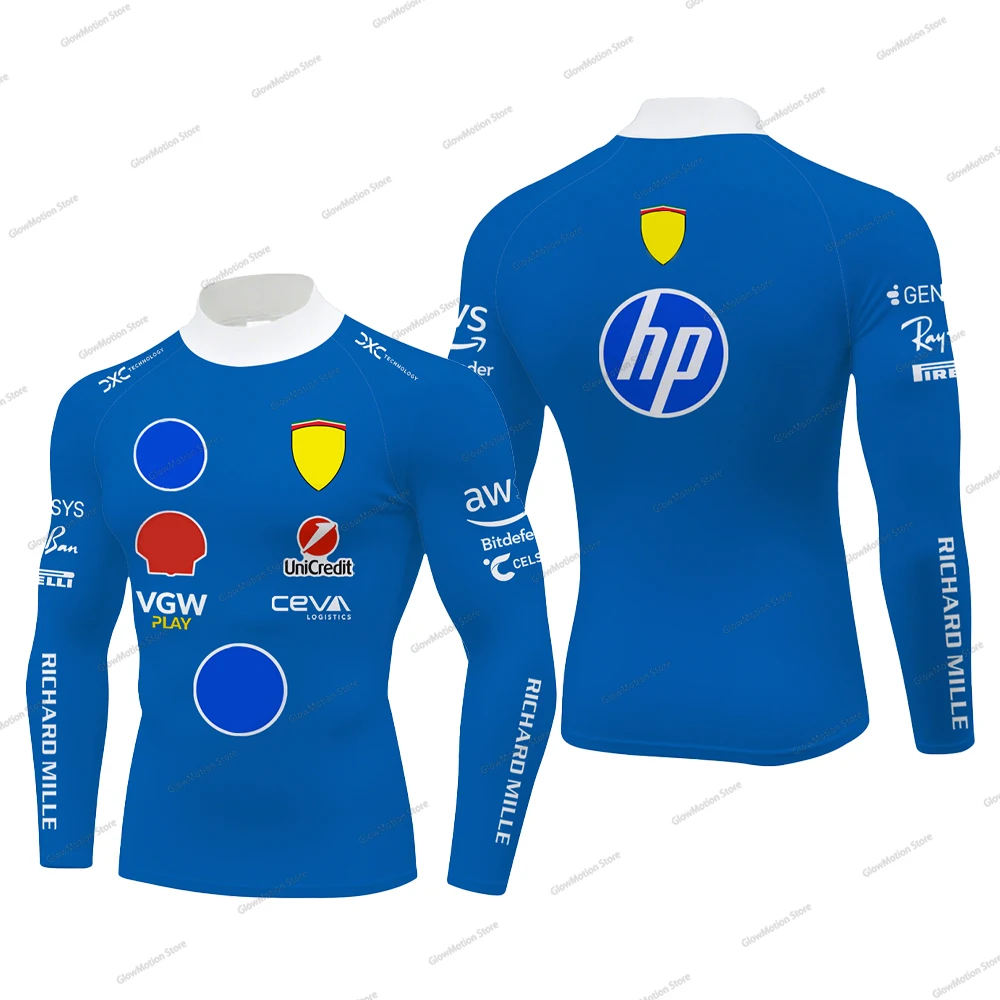 هاميلتون 44 وهمية الرقبة ضغط تي شيرت للرجال الرياضة في الهواء الطلق سباق سريعة الجافة الأعلى تشارلز Leclerc 16 مرونة طويلة الأكمام المحملة