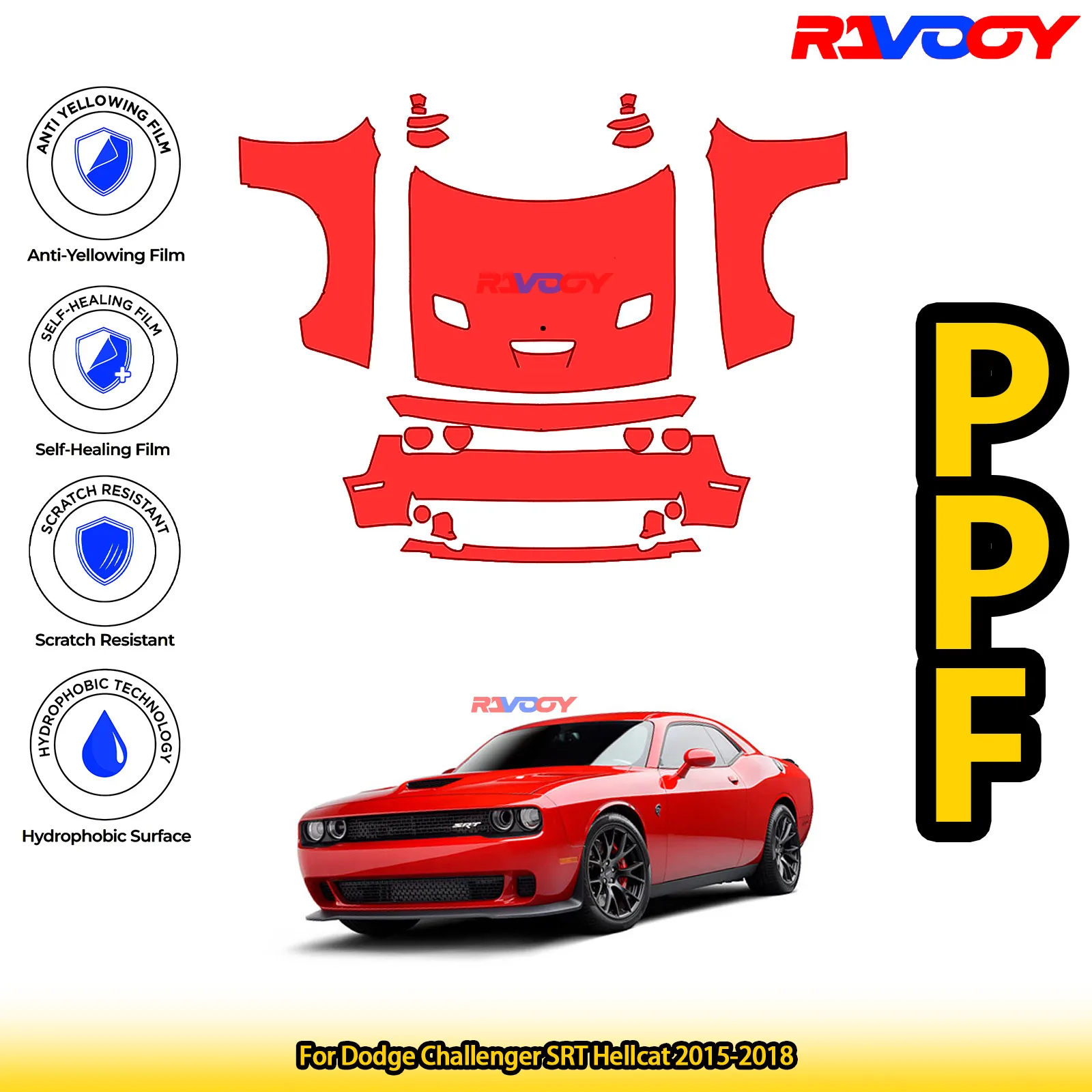 

Для Dodge Challenger SRT Hellcat 2015-2018 глянцевая матовая черная предварительно вырезанная передняя защитная пленка PPF Kit