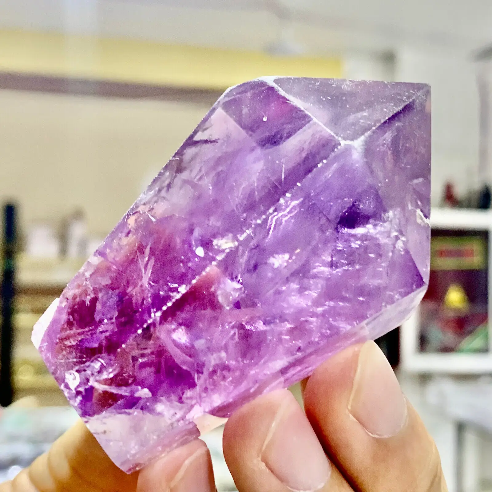 Natural Brazil Amethyst Obelisk Crystal Energy Column Reiki Healing