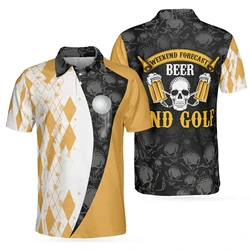 Beer And Sport Pattern Polo Shirt Men's Clothing Funny 3D Printed Fashion Shirts Outdoor Golf Skeleton Pattern 2025 New Tee Top
