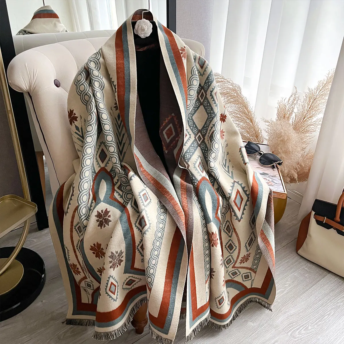 

New 2025 Women's National Style Luxury Pashmina Scarf Warm Autumn Winter Shawl Print Design Femme Foulard Bufanda