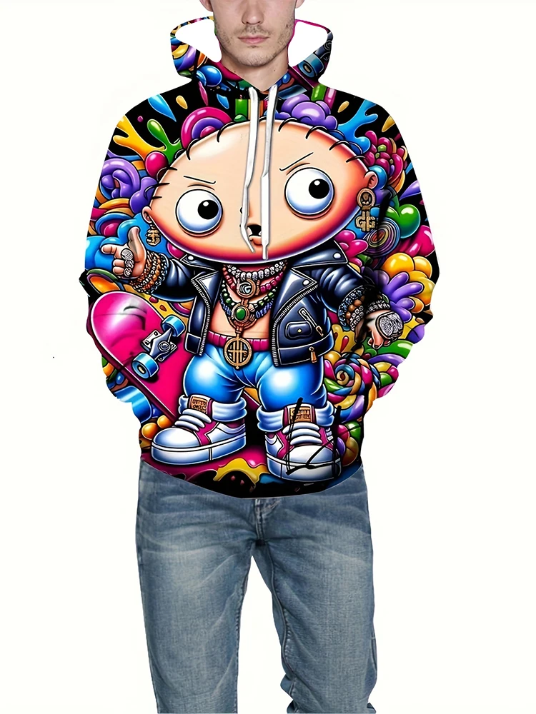 جديد أزياء الرجال مقنعين البلوز |   بلوزة كاجوال مريحة ومتعددة الاستخدامات مع طباعة جرافيك وجيب الكنغر لفصل الربيع/الخريف