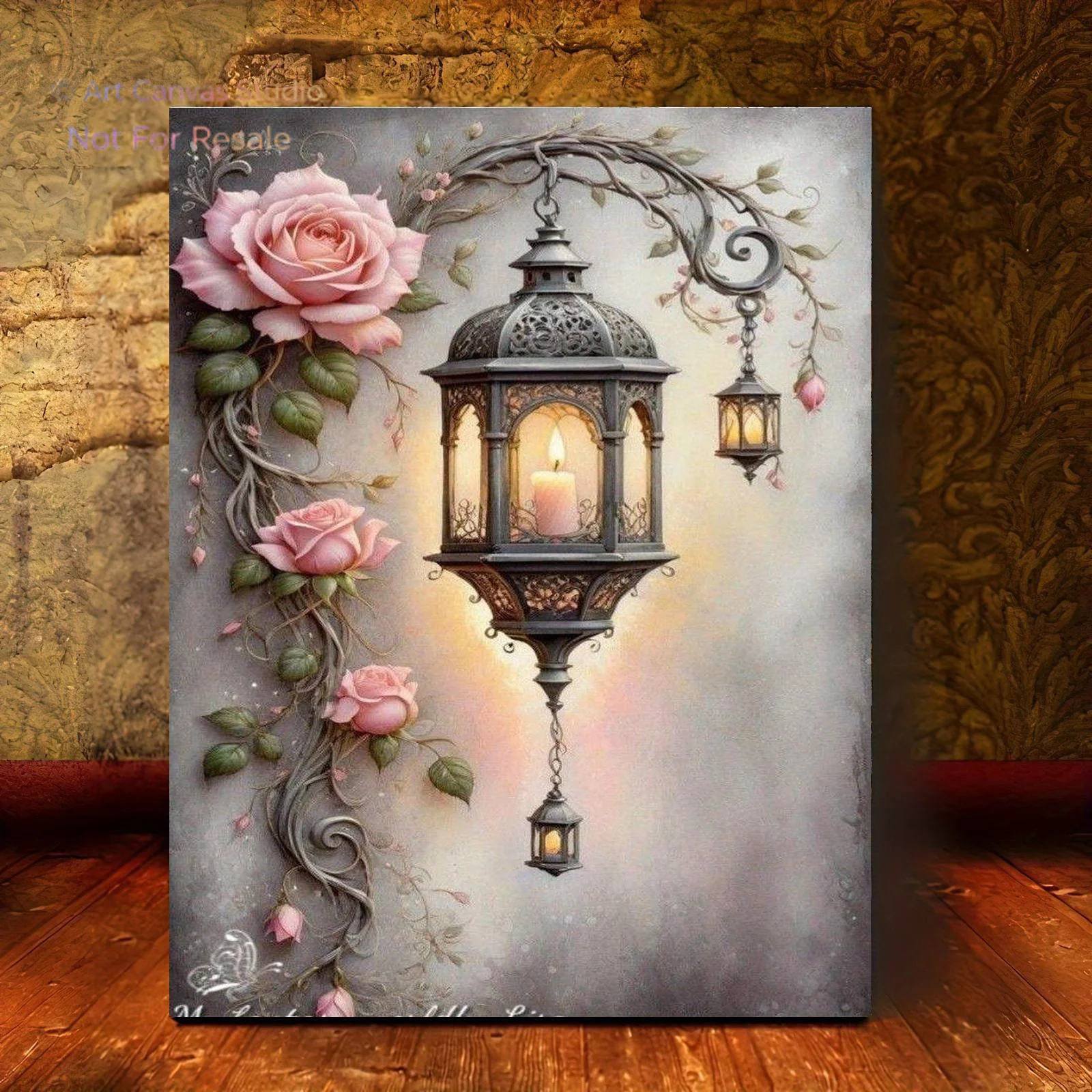 [Professional Art Use] A Frameless , Romantic Floral Wrought Iron Lantern, The Product Includes Canva