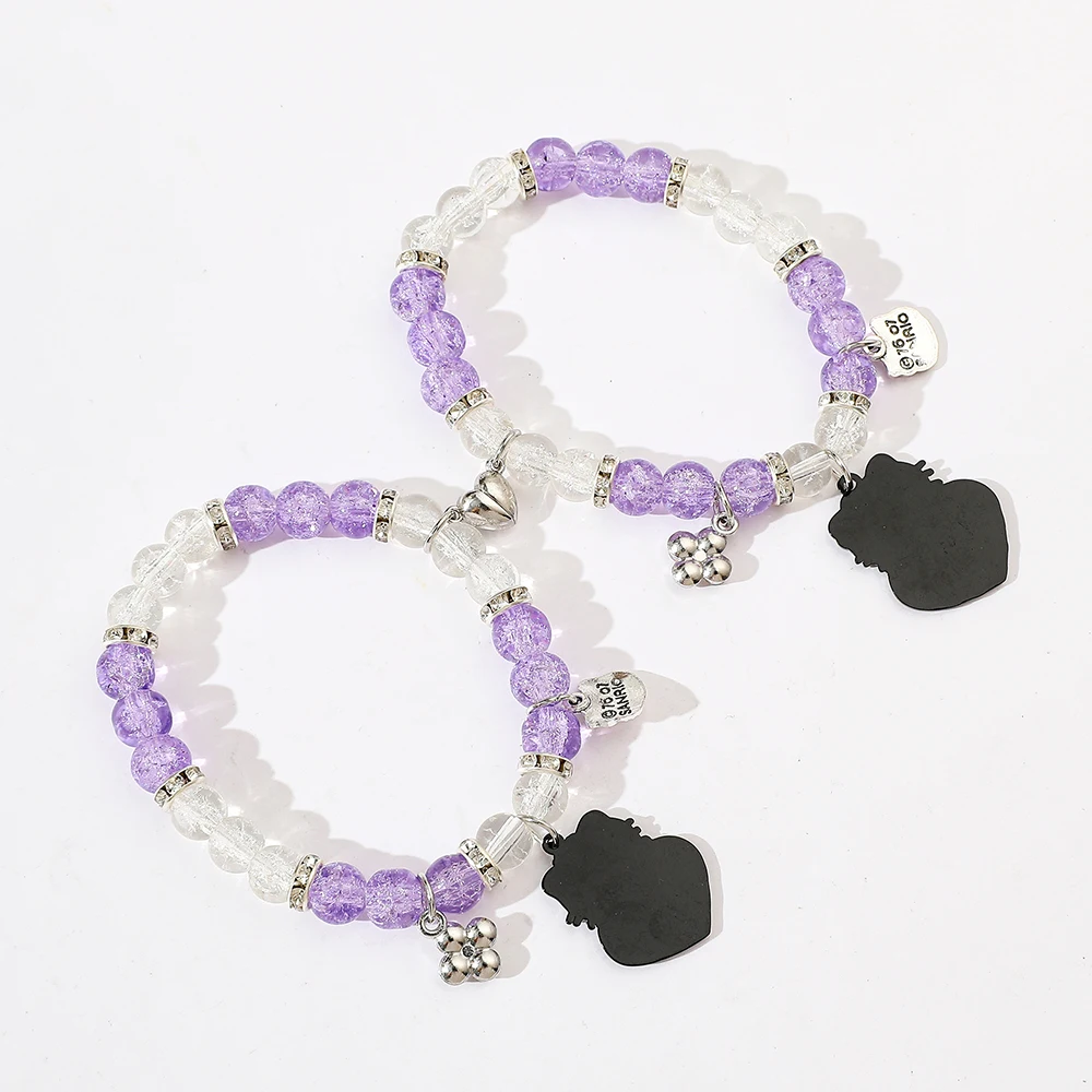 Sanrio การ์ตูนน่ารัก Hello Kitty สร้อยข้อมือสีม่วงประณีต Hello Kitty กําไลข้อมือสําหรับผู้หญิงผู้ชายคู่เครื่องประดับของขวัญ