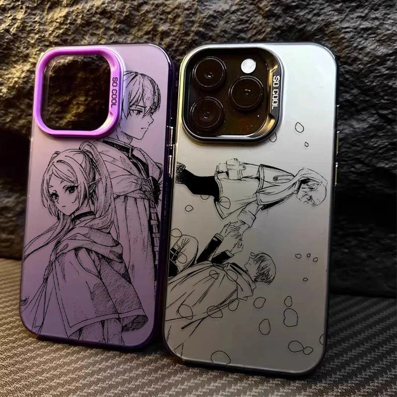 Funda de teléfono de pareja de Frieren de dibujos animados para iPhone 16 16E SE4 15 14 13 12 11 Pro Max XS X XR Plus 8 7 SE 2020 cubierta trasera dura mate