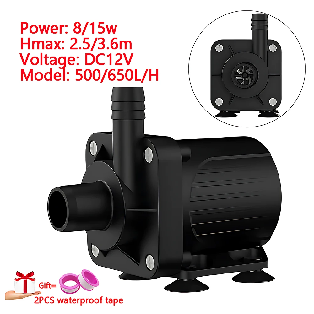 Small Silent Water-cooled Temperature Circulating Pump DC12V Brushless Motor Submersible Pump Booster Pump Head 500/650 L/H