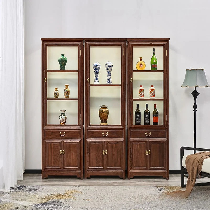 Old Elm Glass Display Cabinet Living Room Wine Ca t Elm Locker Store Red Wine  Wenwan Storage