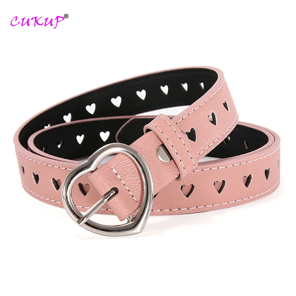 Retro Internet Celebrity Heart-shaped Leather Belts Buckle Metal Pink Colour Belt for Women 2.3cm Width Fashion Accessories