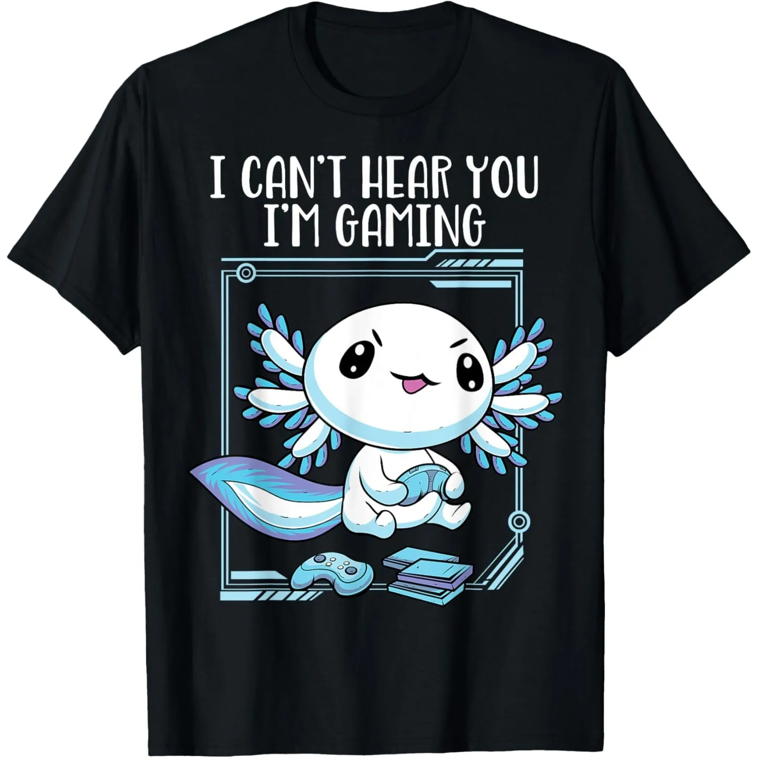 Funny Axolotl Gamer T-Shirt Cute Gaming Salamander Graphic Tee for Men