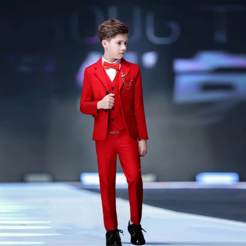 Flower Boys Wedding Suit Kids Red Photograph Suit Teenager Birthday Party Tuxedo Dress Children Graduation Stage Show Costume