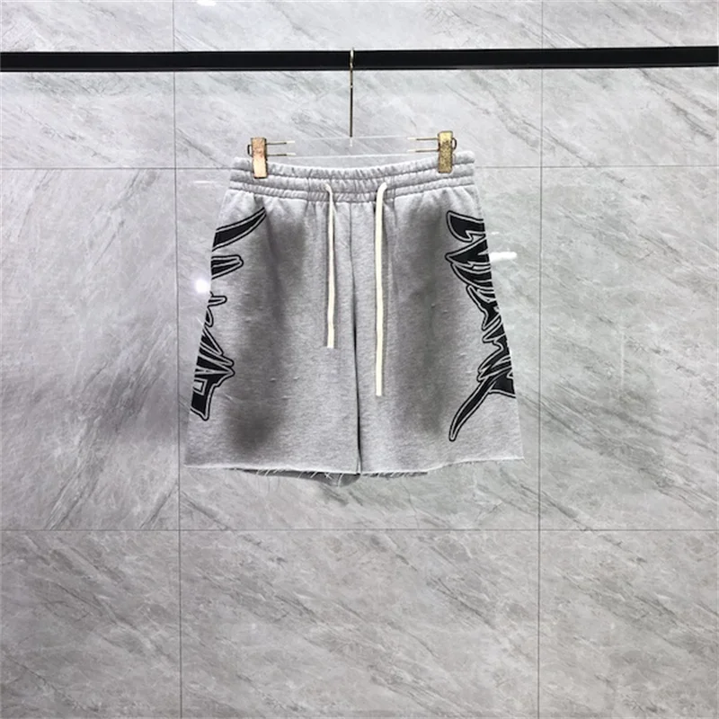 

Retro Letter Printed Mixed Emotion Shorts Ripped do old looped Pants Men's Women's Capri Short Sweatpants Couple Trourers