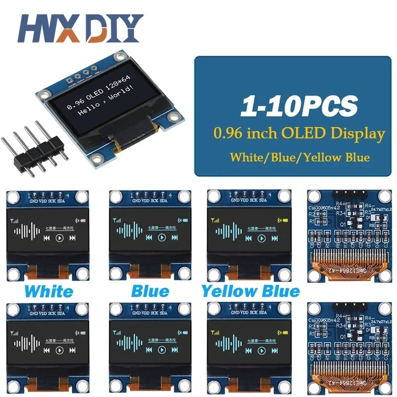 1-10pcs 0.96 inch IIC Serial White/Blue/Yellow Blue OLED Display Module 128X64 I2C SSD1306 12864 LCD Screen Board for Arduino
