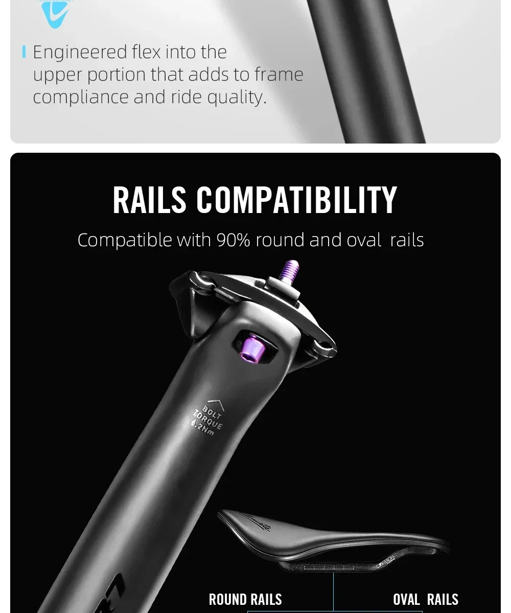 LEXON Ultraleichte Fahrrad-Sattelstütze aus Carbon, 27,2/31,6 mm, zwei Größen, für MTB/Gravel/Rennräder, 350 mm Länge, Fahrrad-Sattelstütze – Detail 8