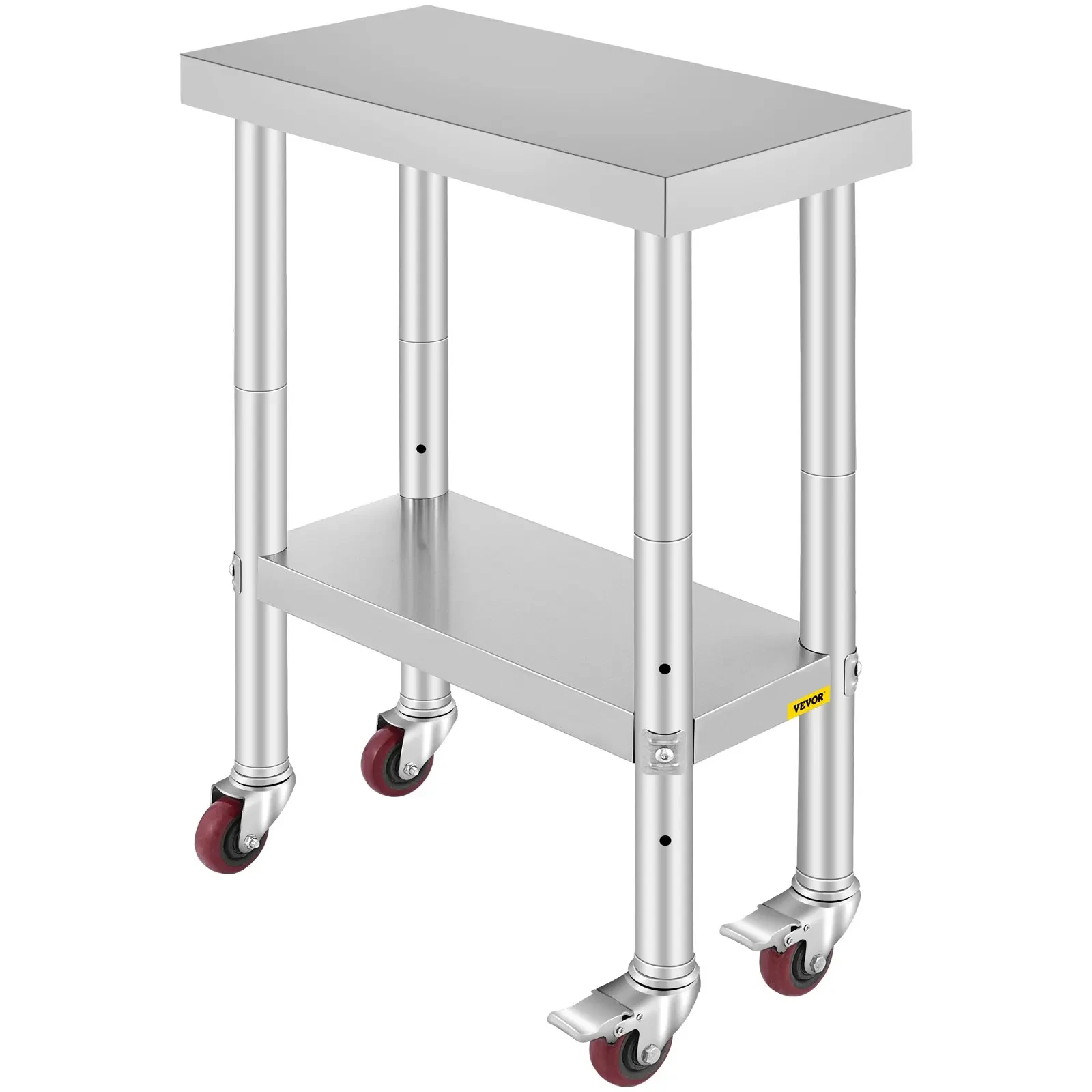 VEVOR Stainless Steel Kitchen Worktable shelves Commercial Work Bench Table with Caster Wheels for Home Restaurant Storage