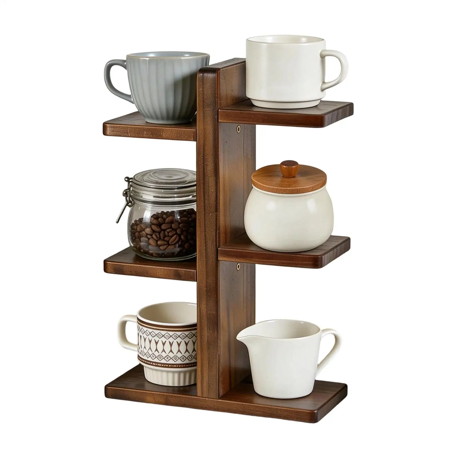 Countertop Coffee Cup Display Stand Wooden Mug Holder 3-Tier Storage Organizer Space Saving For Tea Drink Seasoning